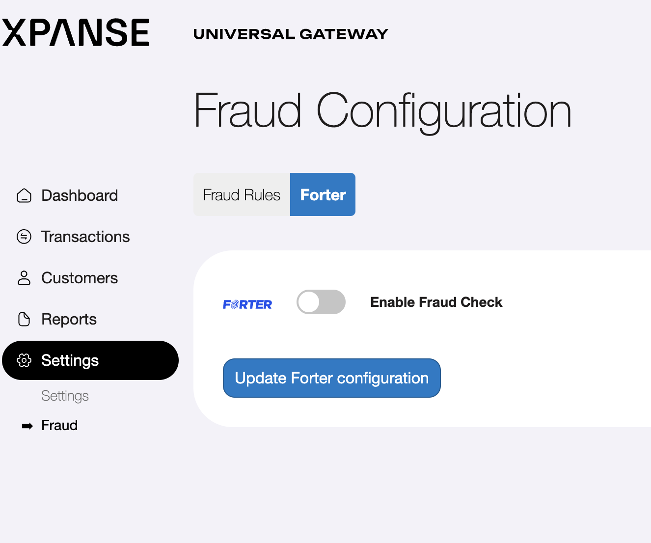 Fraud configuration